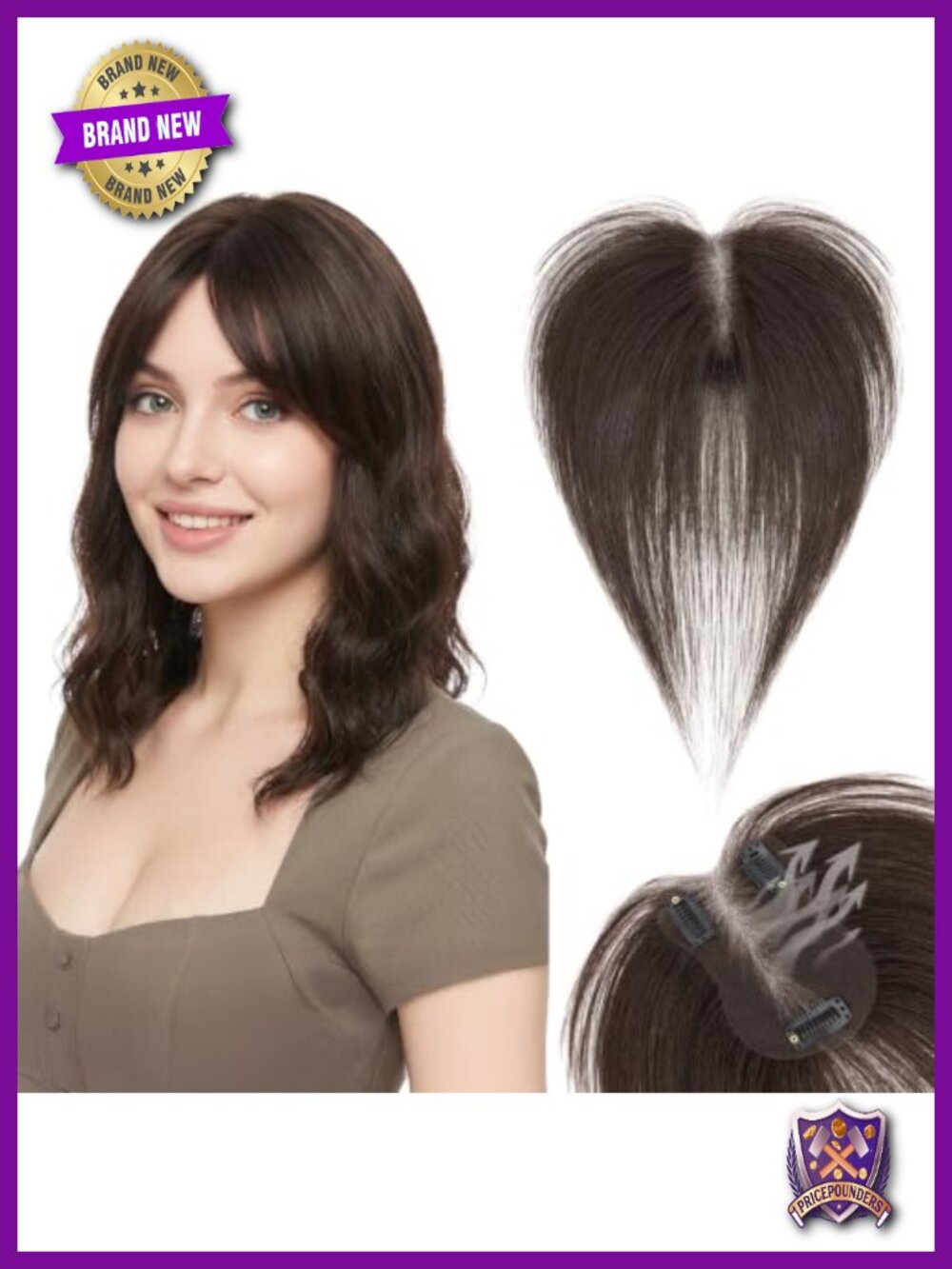 Real Human Hair Toppers with Bangs 3D Clips Lightweight Hairpieces for Women